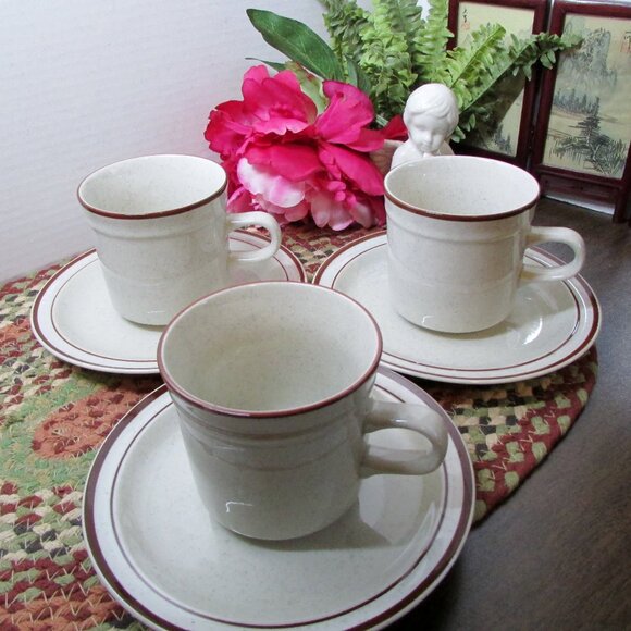 Set of 3 Otagiri Prado Stoneware Cups / Saucers Mid-Century Modern Kitchen Decor - Picture 1 of 12